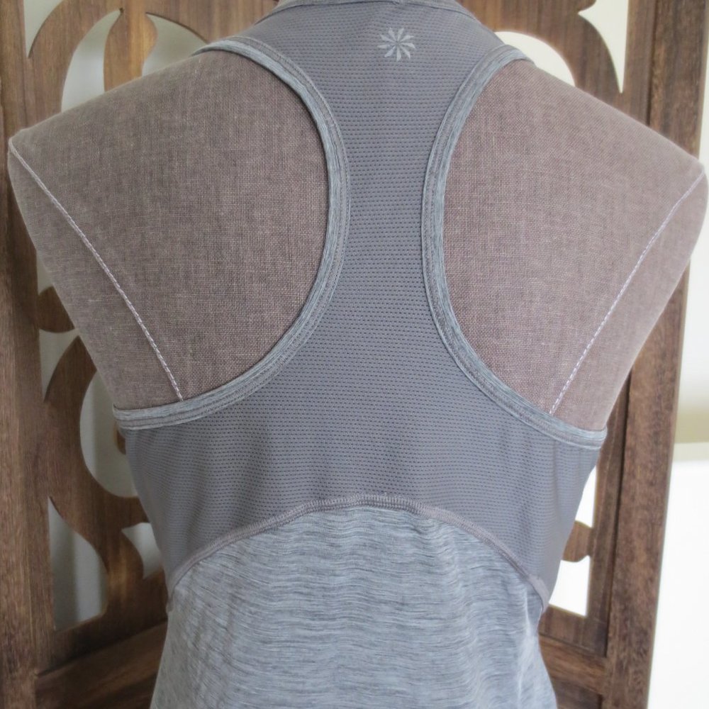SOLD! Silver Grey Gray Racerback Active Tank Top w/Mesh Panels, Zip Pocket - S